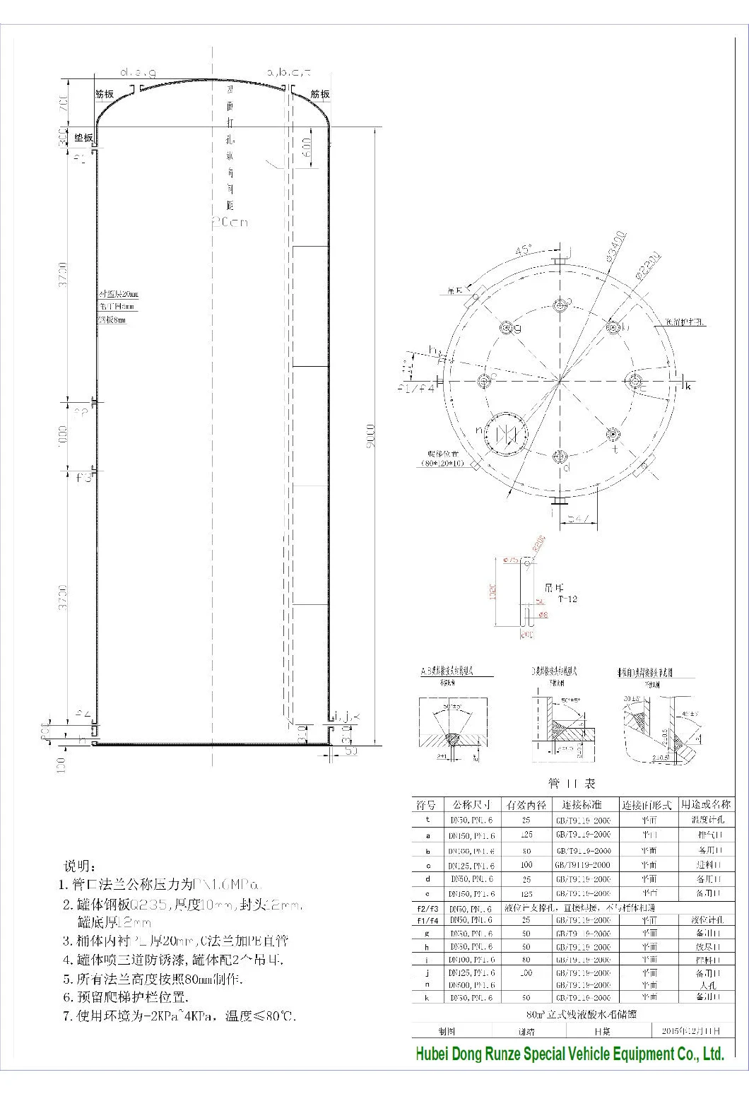 125 -150 Cbm Vertical Steel Lined Plastic (LLDPE) Storage Tank for HCl (max 35%) , Naoh (max 50%) , Naclo (max 10%) , H2so4 Chemical Liquid Corrosion Resistance